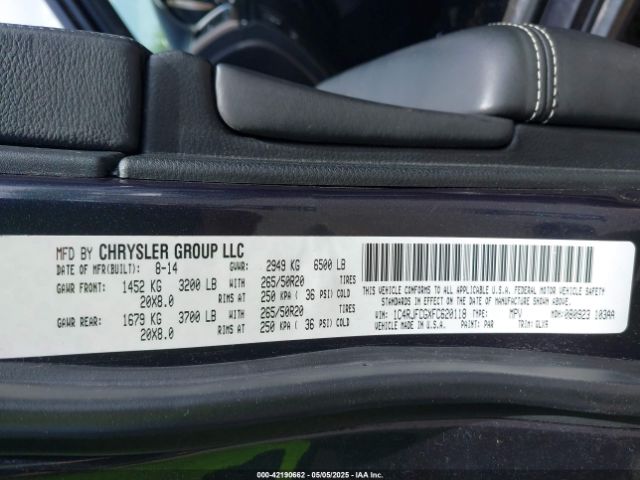 1C4RJFCGXFC620118 Jeep Grand Cherokee Overland