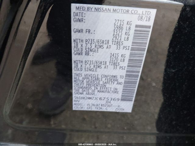 5N1DR2MM7JC675369 Nissan Pathfinder S