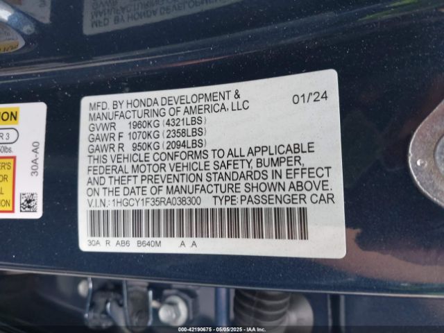 1HGCY1F35RA038300 Honda ACCORD EX