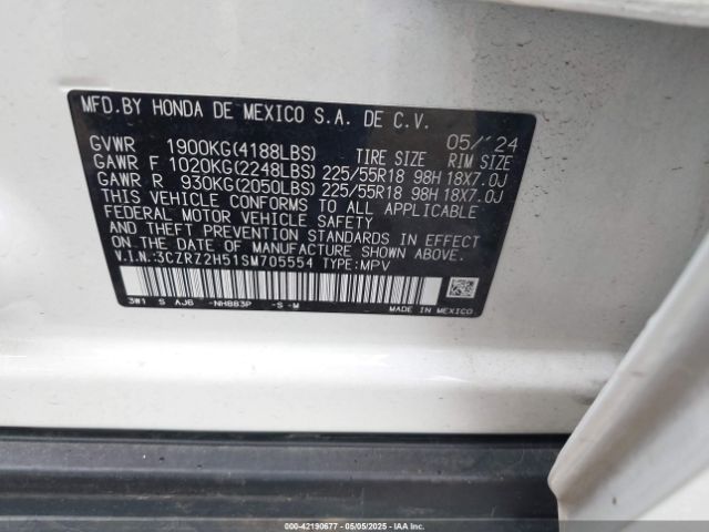 3CZRZ2H51SM705554 Honda Hr-v Awd Sport