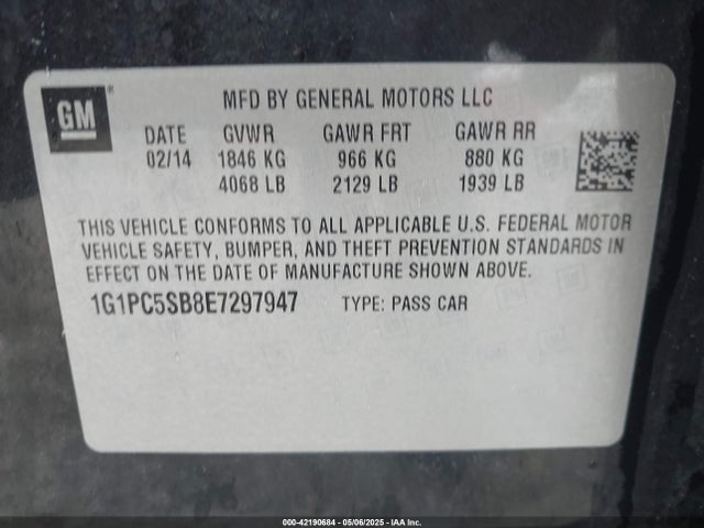 1G1PC5SB8E7297947 Chevrolet Cruze 1lt Auto