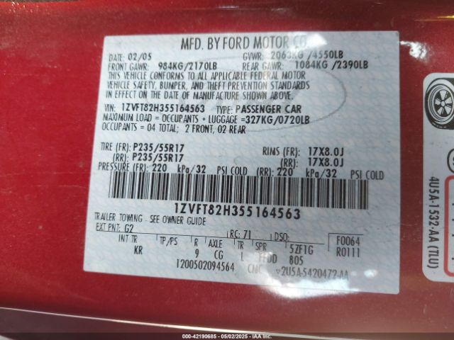 2005 FORD MUSTANG 1ZVFT82H355164563 Photo 8