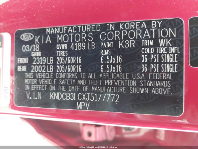 KNDCB3LCXJ5177772 KIA NIRO LX