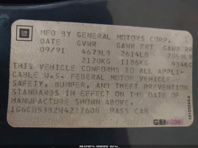 1992 CADILLAC DEVILLE 1G6CD53B2N4227608 Photo 8