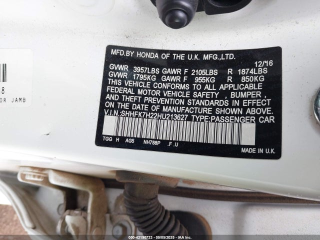 SHHFK7H22HU213627 Honda Civic Lx