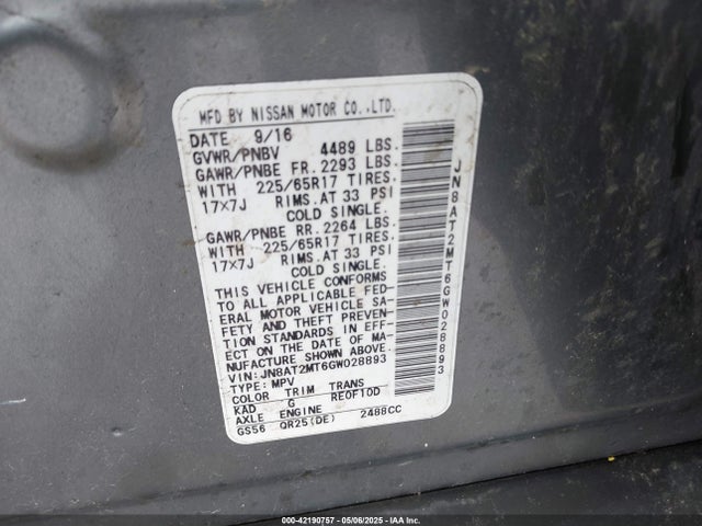 JN8AT2MT6GW028893 Nissan ROGUE S