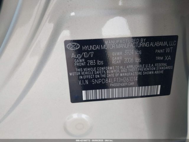 5NPD84LF1JH261014 Hyundai Elantra Value Edition