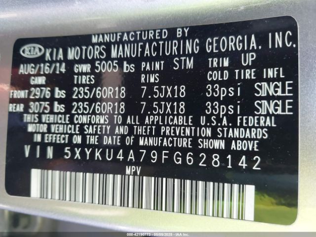 5XYKU4A79FG628142 KIA Sorento Ex V6