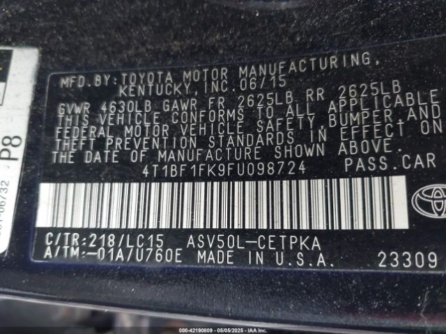 4T1BF1FK9FU098724 Toyota CAMRY XSE