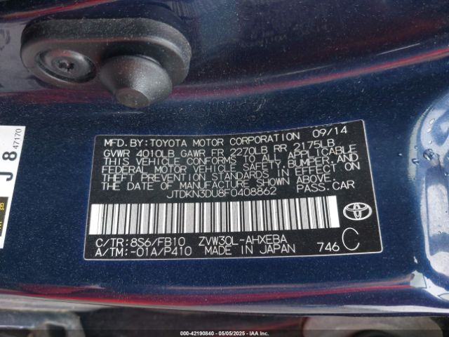 JTDKN3DU8F0408862 Toyota Prius Three