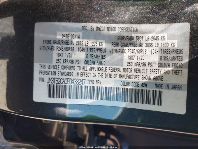 JM3TB2CA0E0438247 Mazda Cx-9 Touring