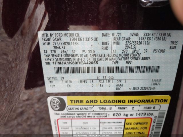 1FMJK1K80REA42655 Ford Expedition Limited Max