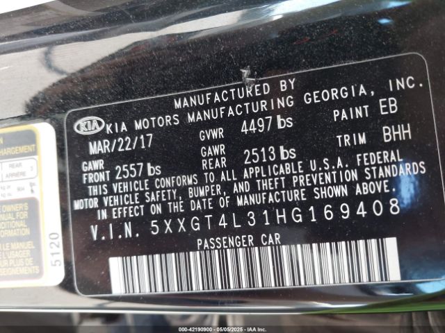 5XXGT4L31HG169408 KIA Optima Lx