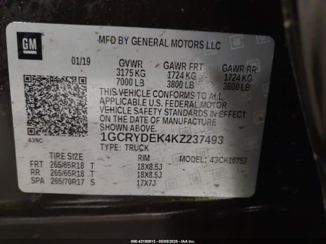 1GCRYDEK4KZ237493 Chevrolet l3b - sidi, vvt, alum