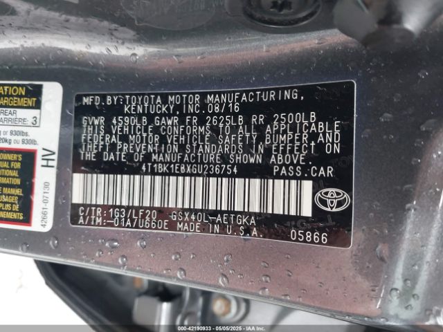 4T1BK1EBXGU236754 Toyota Avalon Xle Premium