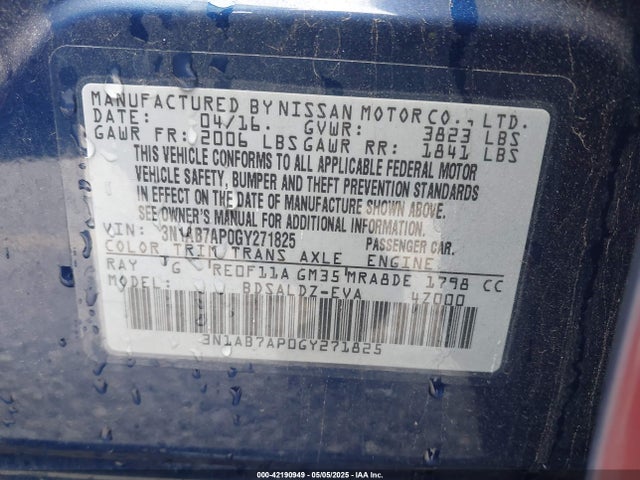 3N1AB7AP0GY271825 Nissan SENTRA SV