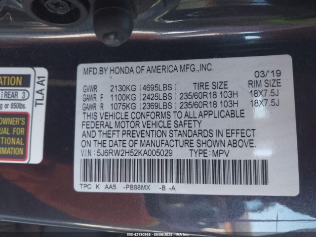 5J6RW2H52KA005029 Honda l15be