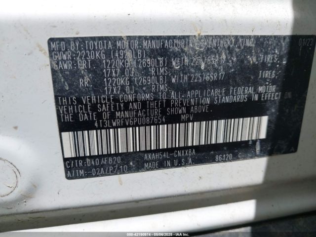 4T3LWRFV6PU087654 Toyota Rav4 Hybrid Le