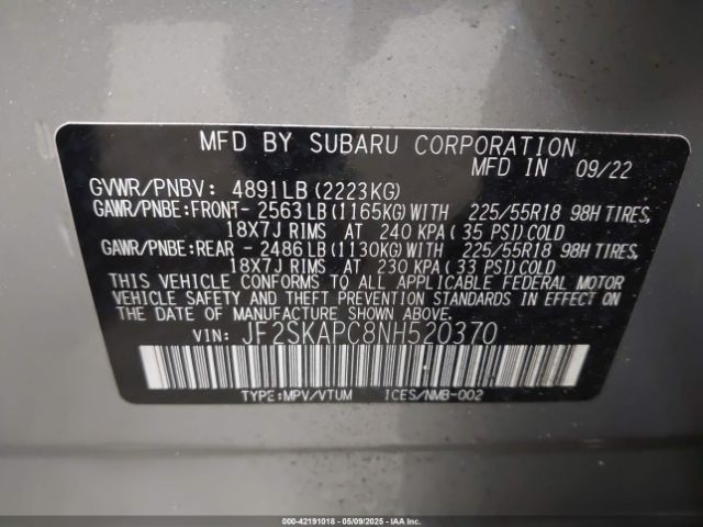 JF2SKAPC8NH520370 Subaru Forester Limited