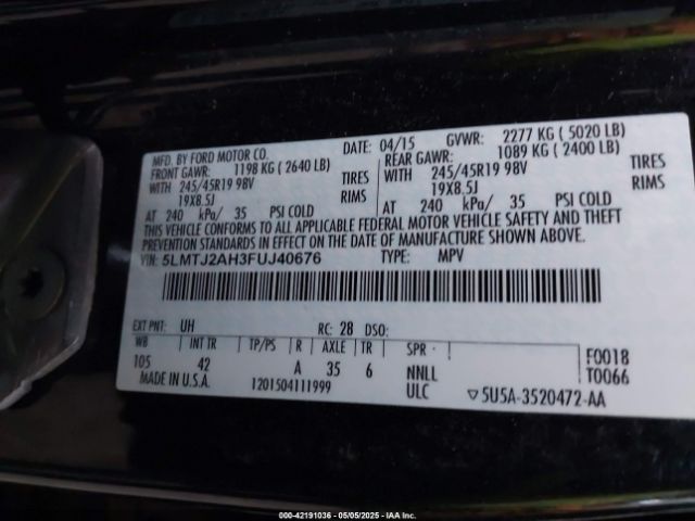 5LMTJ2AH3FUJ40676 Lincoln MKC