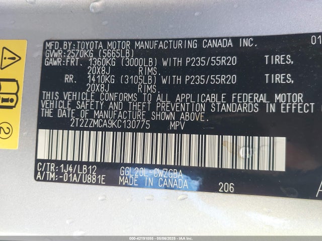2T2ZZMCA9KC130775 Lexus RX 350