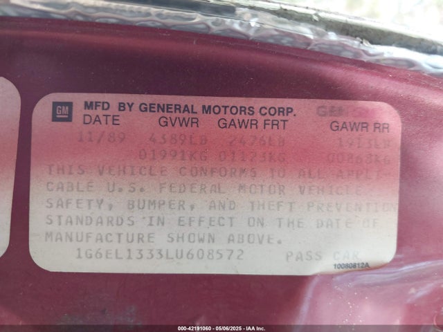 1990 CADILLAC ELDORADO 1G6EL1333LU608572 Photo 8