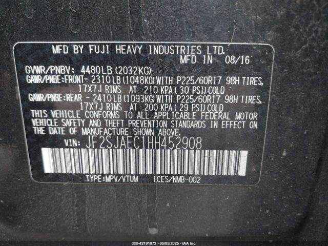 2017 SUBARU FORESTER JF2SJAEC1HH452908 Photo 8