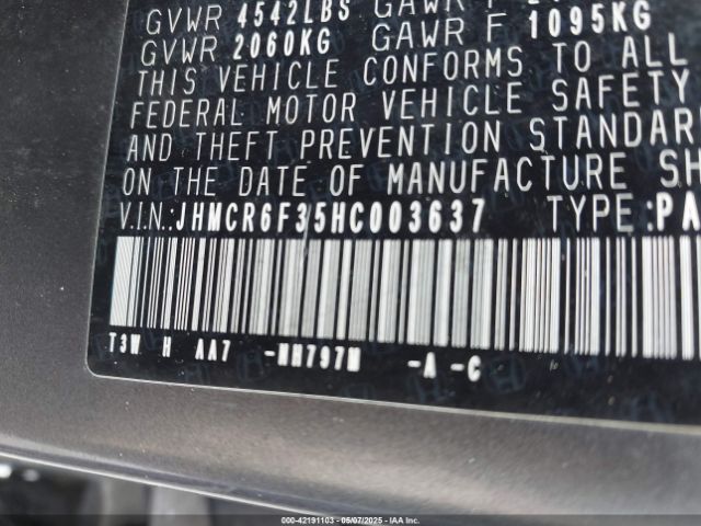JHMCR6F35HC003637 Honda ACCORD HYBRID