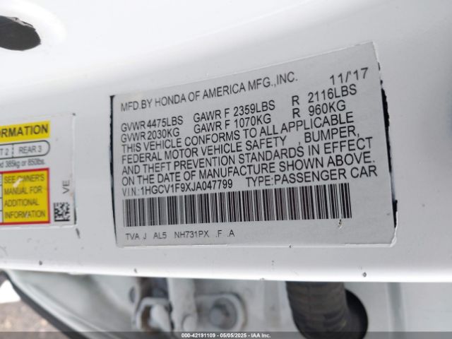 1HGCV1F9XJA047799 Honda Accord Touring