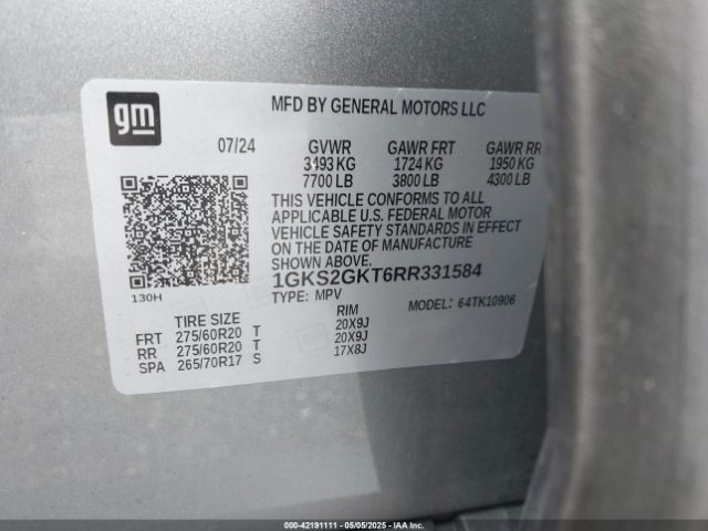 1GKS2GKT6RR331584 GMC Yukon Xl 4wd Slt