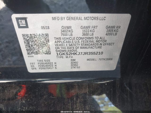 2018 GMC YUKON XL 1GKS2HKJ7JR355210 Photo 8