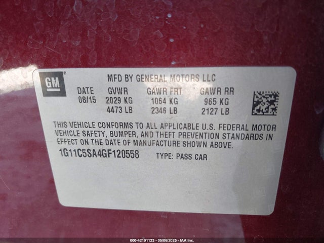 1G11C5SA4GF120558 Chevrolet Malibu Limited Lt