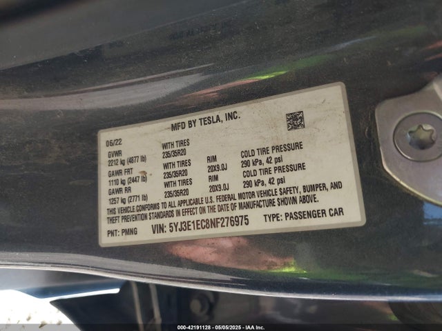 2022 TESLA MODEL 3 5YJ3E1EC8NF276975 Photo 8