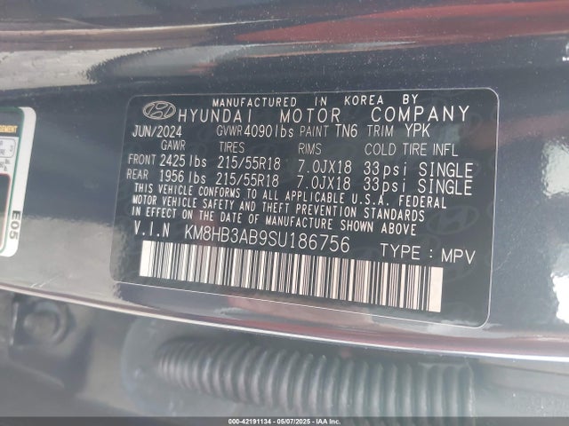 KM8HB3AB9SU186756 Hyundai Kona Sel
