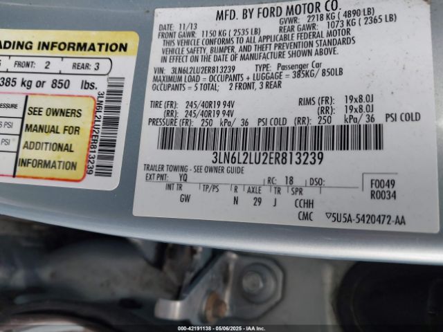3LN6L2LU2ER813239 Lincoln MKZ HYBRID