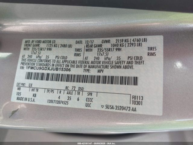 2018 FORD ESCAPE 1FMCU9GDXJUB15306 Photo 8