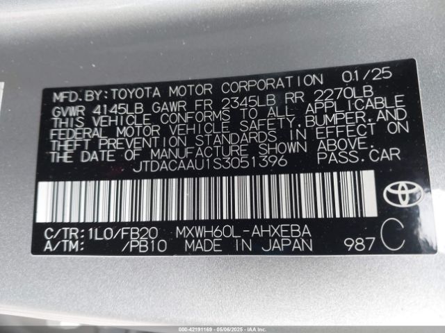 JTDACAAU1S3051396 Toyota Prius Le