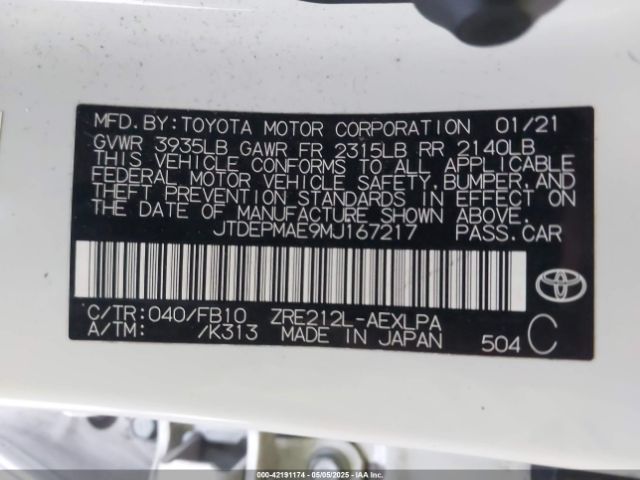 JTDEPMAE9MJ167217 Toyota 2zr-fae
