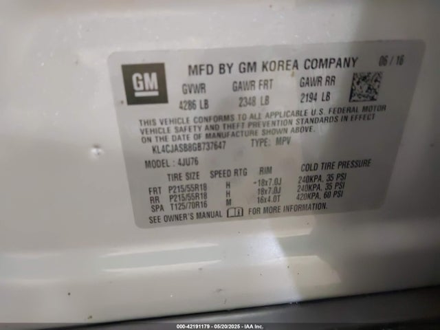 KL4CJASB8GB737647 Buick Encore