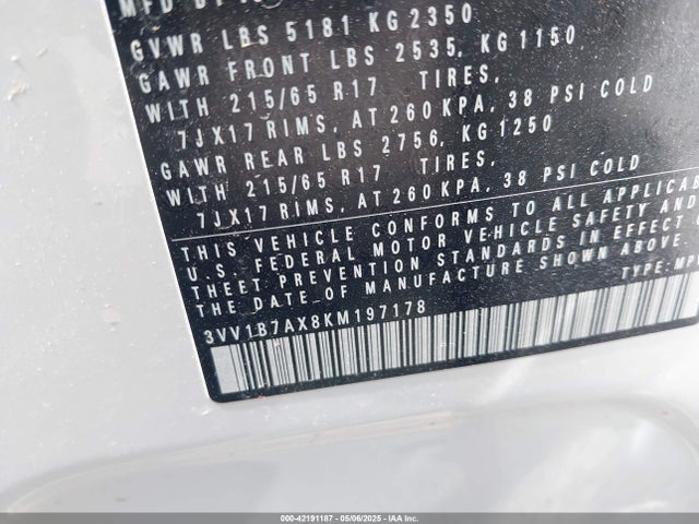 3VV1B7AX8KM197178 Volkswagen 2019