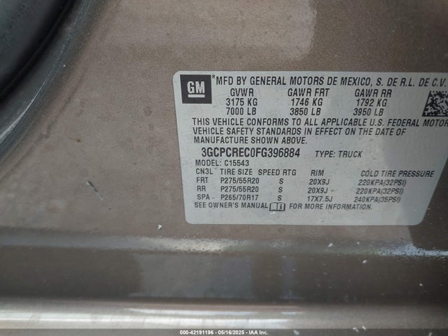3GCPCREC0FG396884 Chevrolet Silverado 1500 1lt