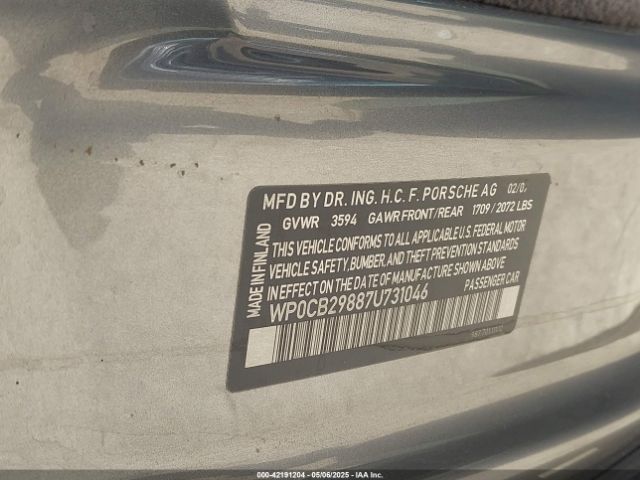 2007 PORSCHE BOXSTER WP0CB29887U731046 Photo 8