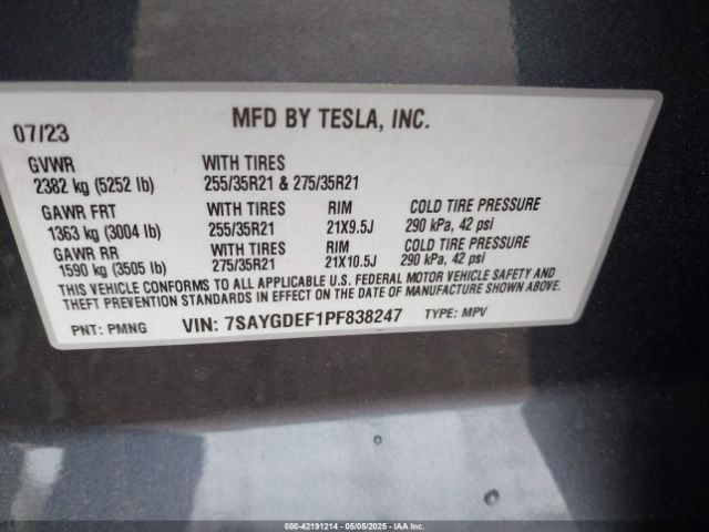 2023 TESLA MODEL Y 7SAYGDEF1PF838247 Photo 8