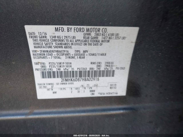 Aukcja sprzedaży 2017 Ford Flex Limited, vin: 2FMHK6D87HBA02916, numer aukcji: 42191216