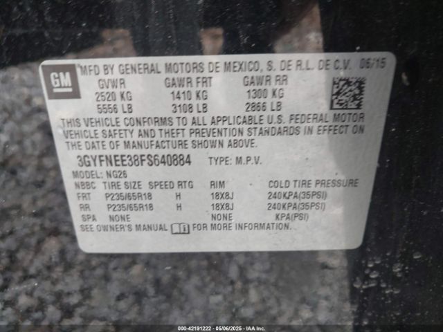 3GYFNEE38FS640884 Cadillac Srx Luxury Collection