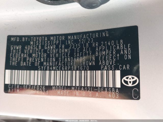 5YFB4MCE6RP181670 Toyota Corolla Nightshade Edition