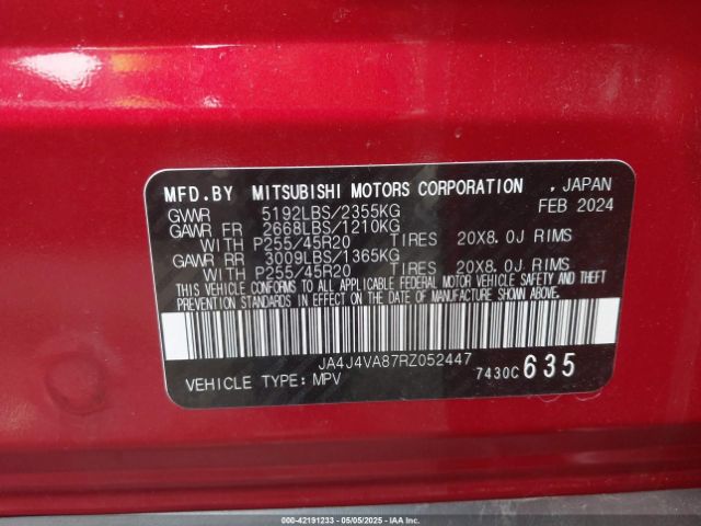 2024 MITSUBISHI OUTLANDER JA4J4VA87RZ052447 Photo 8