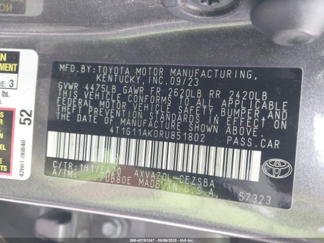 4T1G11AK0RU851802 Toyota CAMRY SE