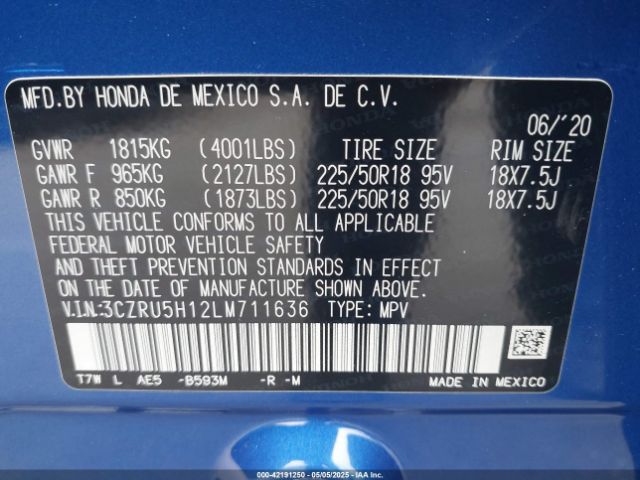 3CZRU5H12LM711636 Honda Hr-v 2wd Sport