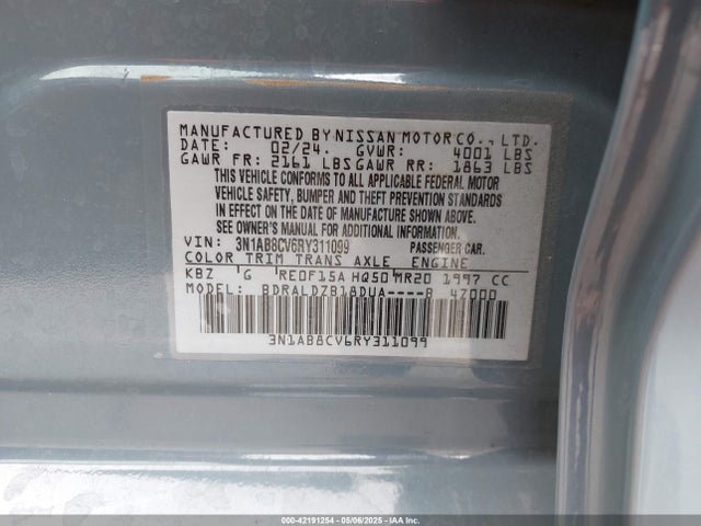 3N1AB8CV6RY311099 Nissan Sentra Sv Xtronic Cvt